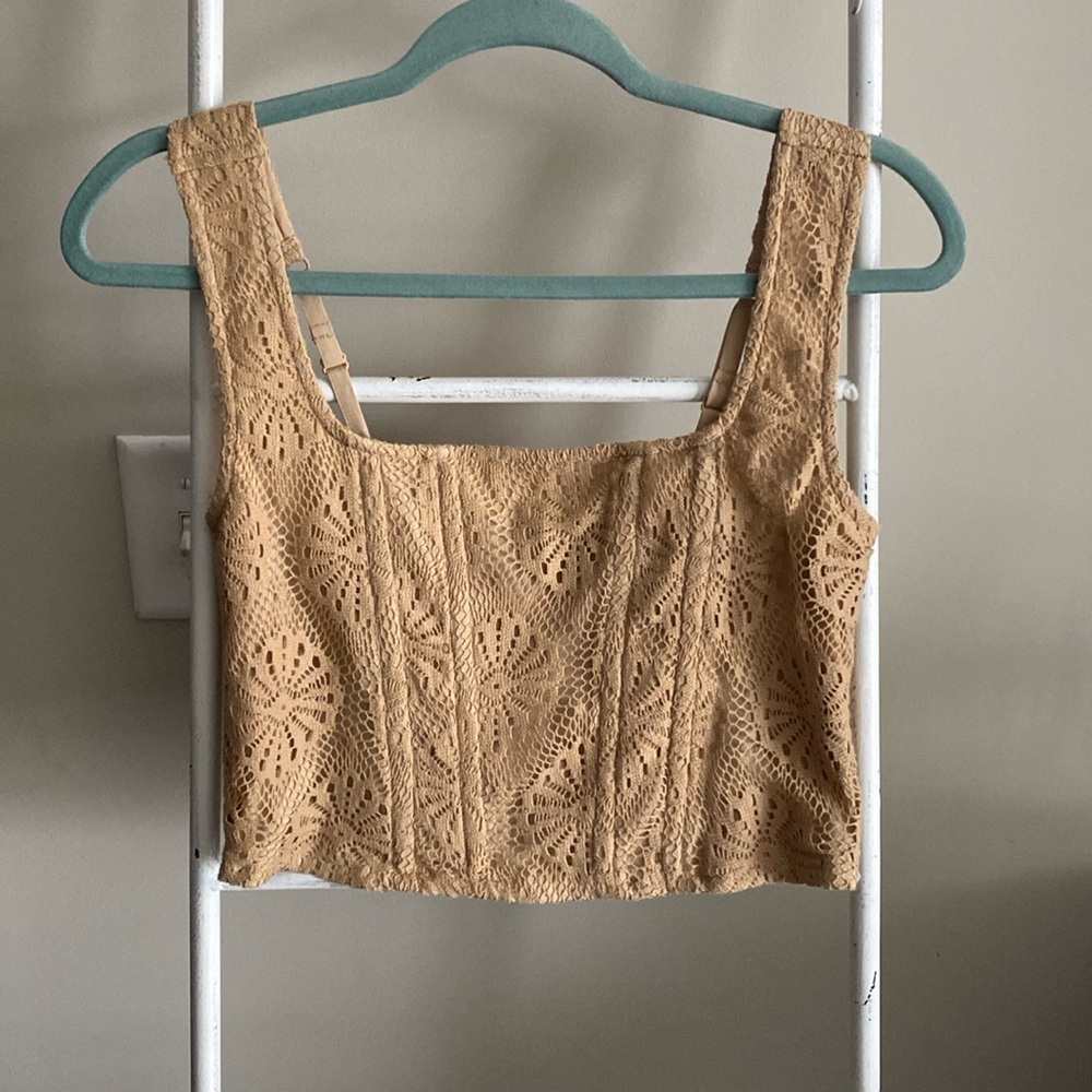 NWT American Eagle Tan Brown Cropped Floral Corset Top Size M